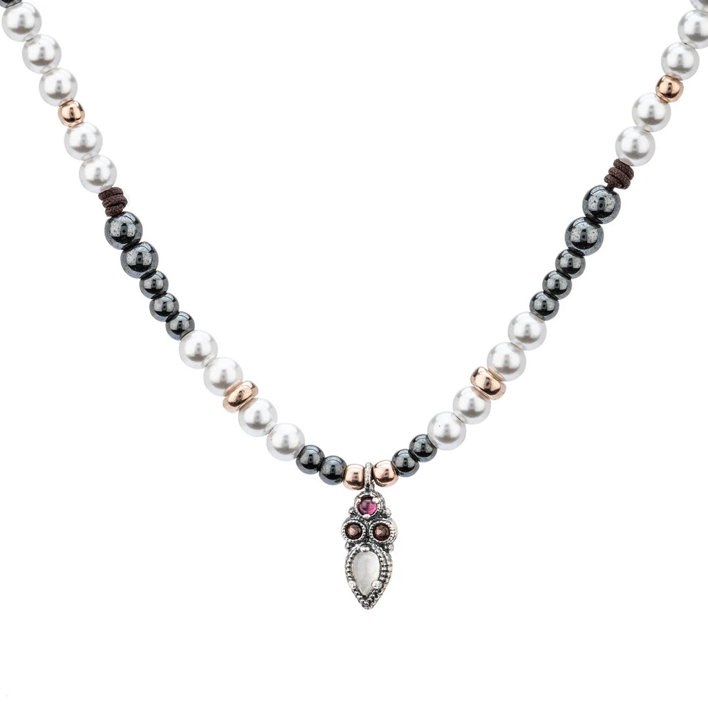 Colgante plata macramé con piedras naturales