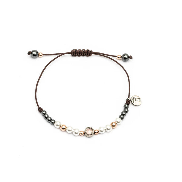 Pulsera plata macramé perlas