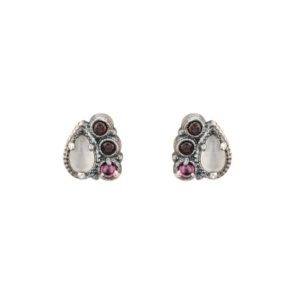 Pendientes botón plata piedra natural