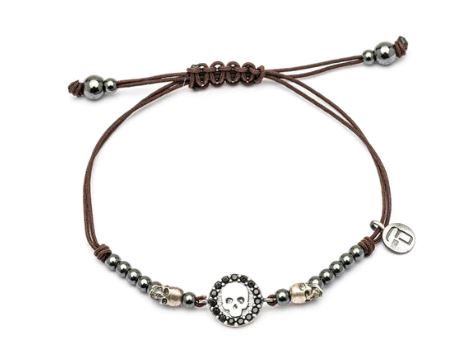 Pulsera plata macramé calavera espinelas