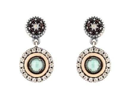Pendientes rosetón con calcedonia colgante