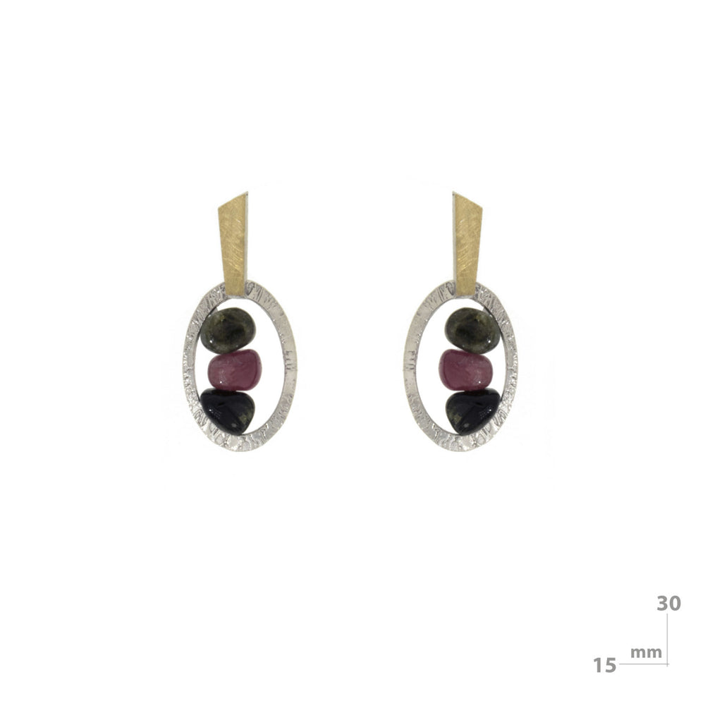 Pendientes plata, oro y turmalinas