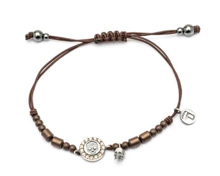 Pulsera plata macrame calavera con circonitas cava