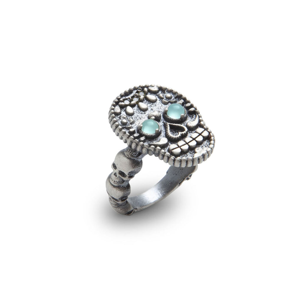 Anillo plata calavera con calcedonias