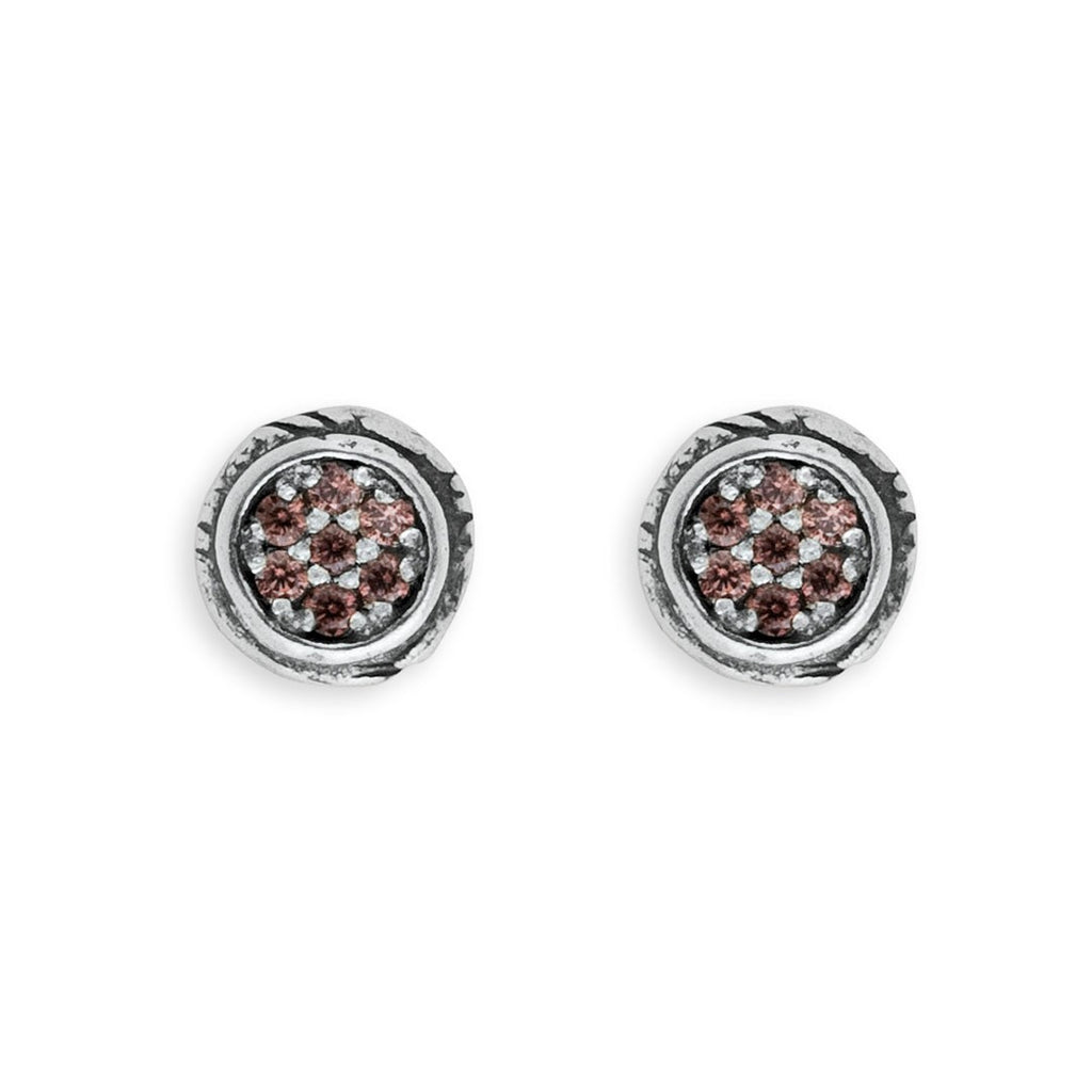Pendientes plata círculo circonitas marrón pequeño