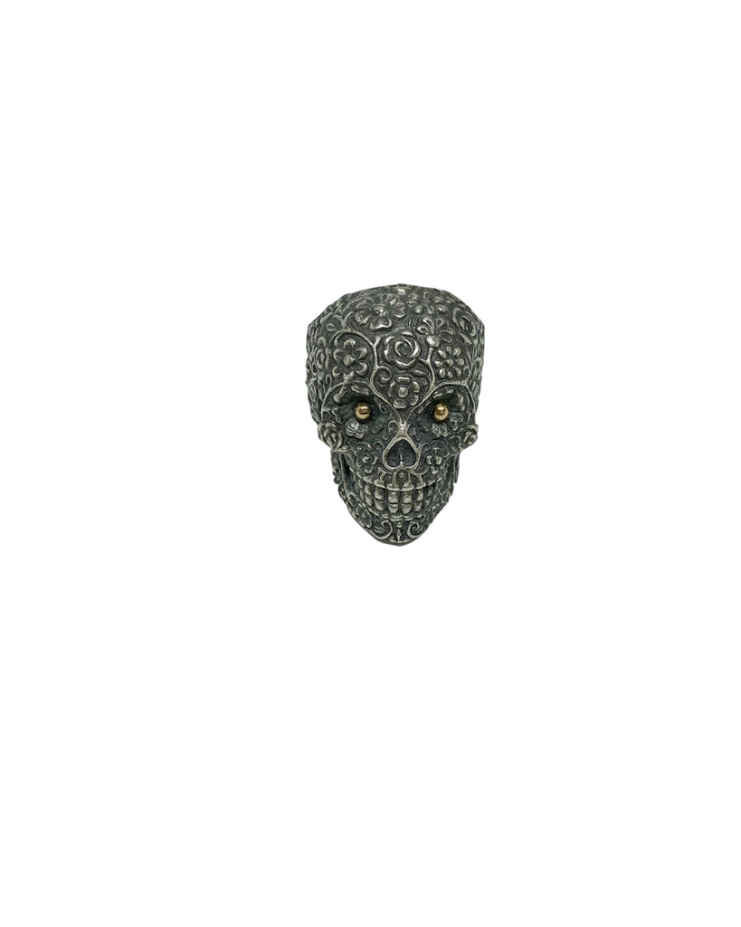 Anillo plata calavera ojos de oro amarillo