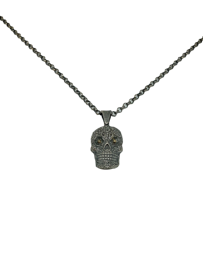 Colgante plata calavera y oro