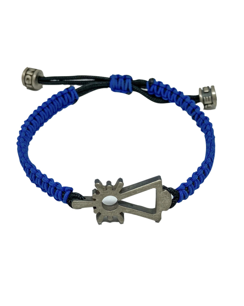 Pulsera plata Virgen del Pilar nylon azul